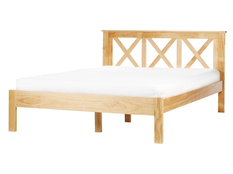 Bed Frame Light Wood Pine Wood EU Double Size 4ft6 Scandinavian Style Beliani