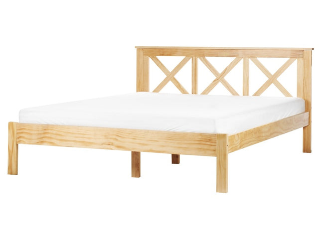 EU King Size Wooden Bed Frame Light Wood 5ft3 Headboard Slats Beliani