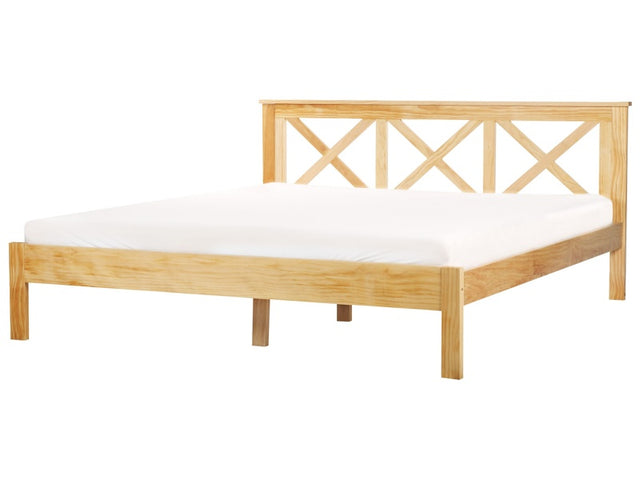 Bed Frame Light Wood Pine Wood EU Super King Size 6ft Scandinavian Style Beliani