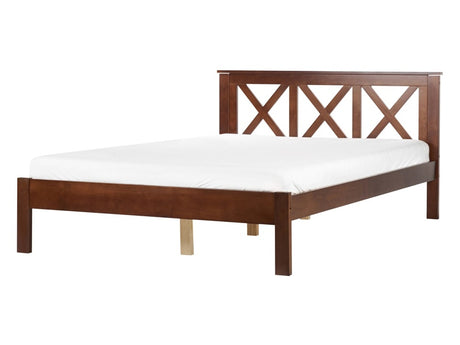 Bed Frame Dark Wood Pine Wood EU Double Size 4ft6 Scandinavian Style Beliani