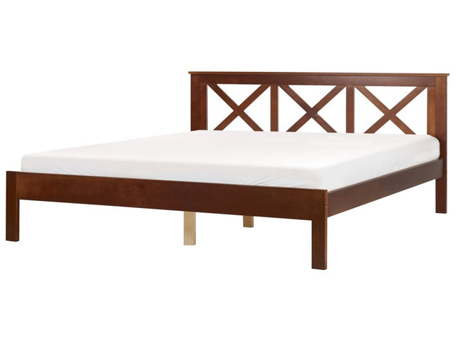 Bed Frame Dark Wood Pine Wood EU Super King Size 6ft Scandinavian Style Beliani