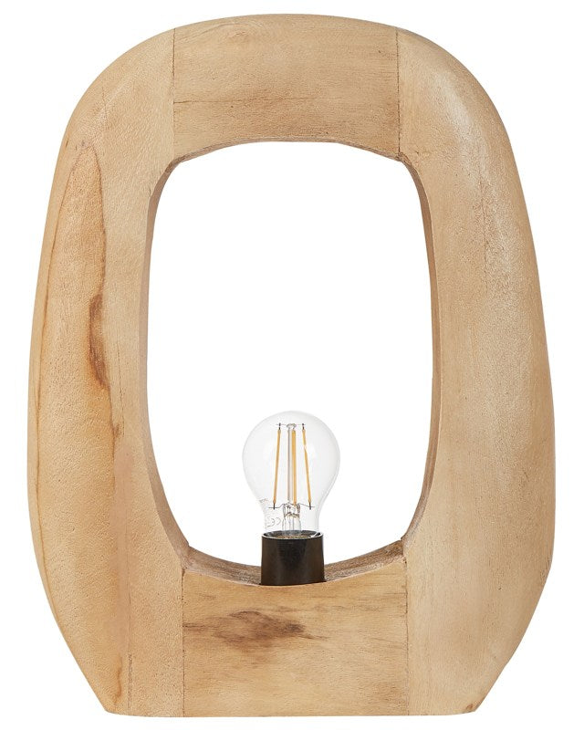 Table Lamp Light Mango Wood Base Open Shade Irregular Shape Living Room Bedroom Modern Contemporary Beliani