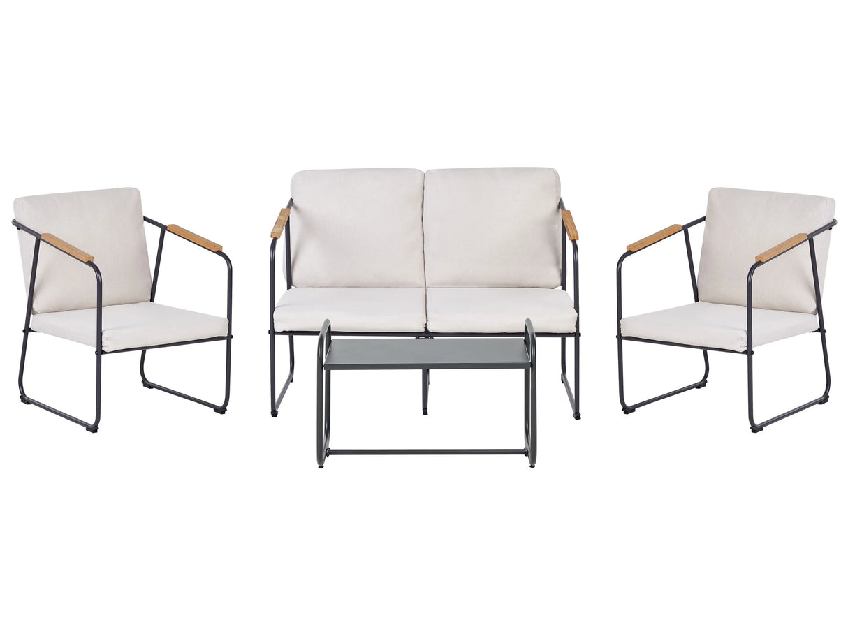 Garden Sofa Set Light Beige Steel Lounge Set 4 Seater Set with Table Industrial Style Garden Patio Balcony Beliani