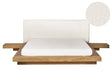 Japan Style Waterbed Natural Ash Wood Boucle Headboard EU King Size 5ft3 Wooden Low Profile Bed Bedroom Beliani
