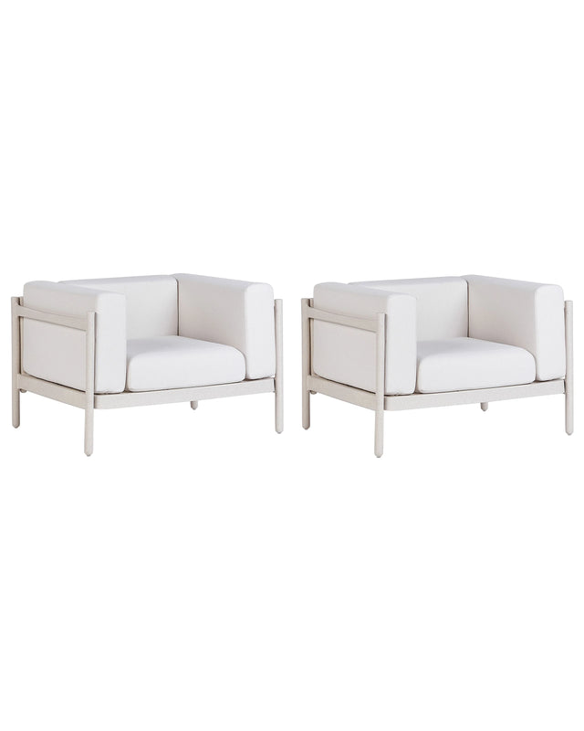 Set of 2 Garden Armchairs Light Beige Synthetic Frame Outdoor 2 Chairs Set with Cushions Modern Style Beliani