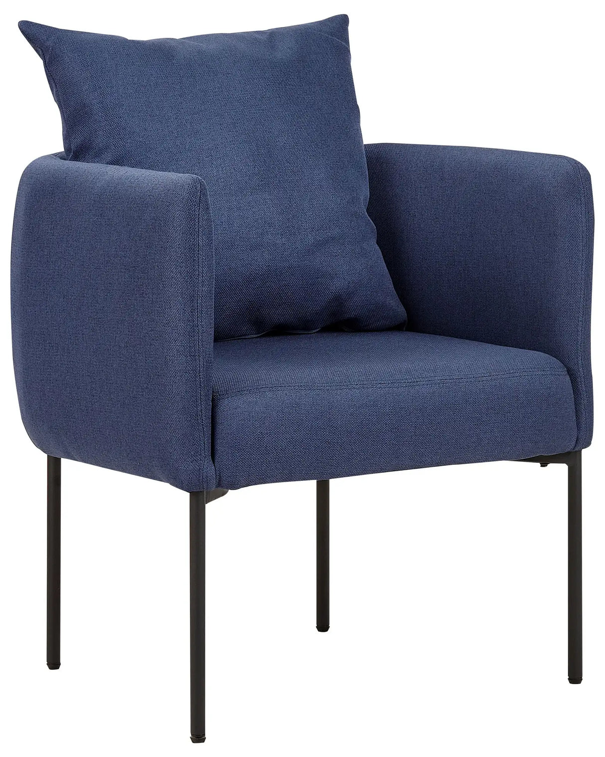 Armchair with Cushion Dark Blue Faux Linen Black Iron Legs Retro Style Beliani