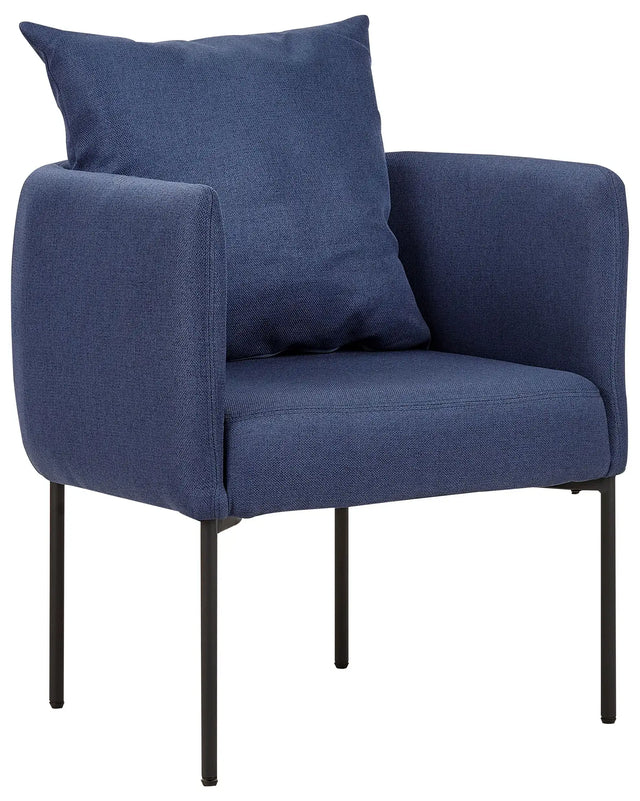 Armchair with Cushion Dark Blue Faux Linen Black Iron Legs Retro Style Beliani
