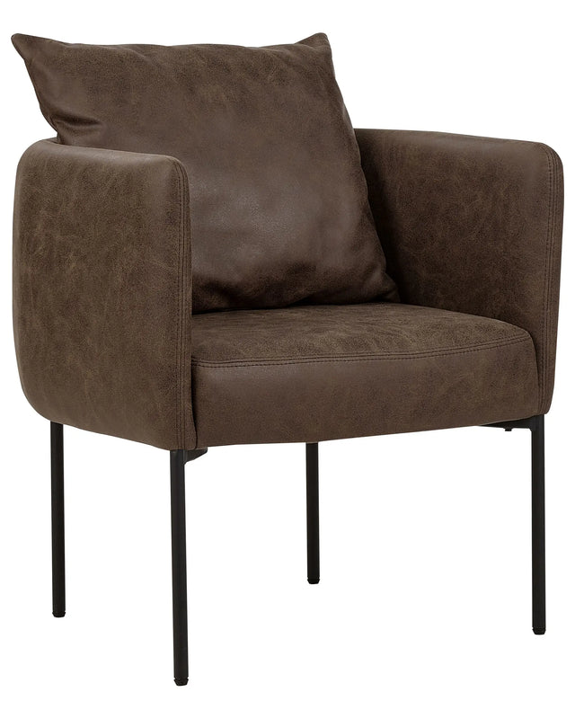 Armchair with Cushion Dark Brown Faux Leather Black Iron Legs Retro Style Beliani
