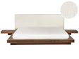 Japan Style Water Bed Brown Ash Wood Boucle Headboard EU Super King Size 6ft Wooden Frame Low Profile with Mattress Bedroom Beliani