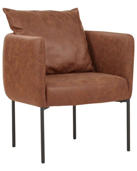 Armchair with Cushion Brown Faux Leather Black Iron Legs Retro Style Beliani