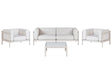 4 Seater Garden Sofa Set Light Beige Synthetic Frame Outdoor Coffee Table Armchairs 2 Seater Sofa with Cushions Modern Style Beliani