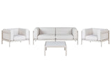 4 Seater Garden Sofa Set Light Beige Synthetic Frame Outdoor Coffee Table Armchairs 2 Seater Sofa with Cushions Modern Style Beliani