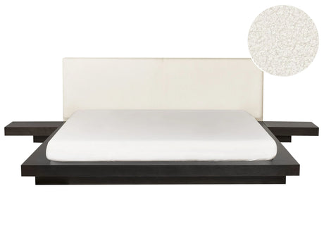 Japan Style Water Bed Dark Ash Wood Boucle Headboard EU Super King Size 6ft Wooden Frame Low Profile with Mattress Bedroom Beliani