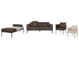 Living Room Set Light Beige and Dark Brown Faux Linen and Faux Leather Sofa Chaise Lounge 2 Armchairs Black Legs Stylish Beliani