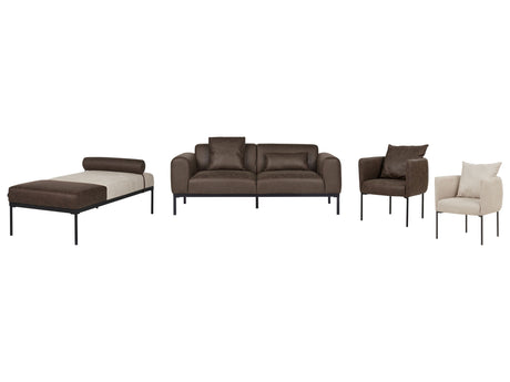 Living Room Set Light Beige and Dark Brown Faux Linen and Faux Leather Sofa Chaise Lounge 2 Armchairs Black Legs Stylish Beliani