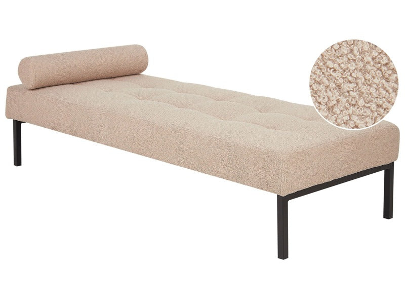 Chaise Longue Beige Boucle Living Room Bedroom Metal Legs Modern Style Beliani