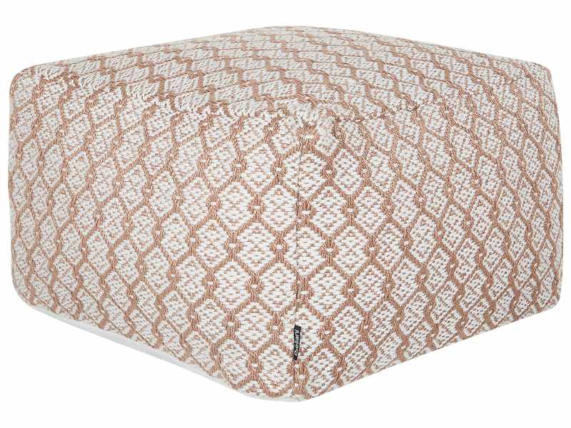 Garden Pouf Beige and White Synthetic Material Square 50 x 50 x 30 cm Outdoor Ottoman Handwoven Boho Style Beliani