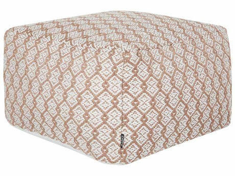 Garden Pouf Beige and White Synthetic Material Square 50 x 50 x 30 cm Outdoor Ottoman Handwoven Boho Style Beliani