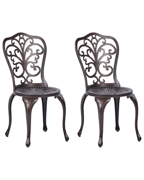 Set of 2 Garden Chairs Brown Aluminium Armless Bistro Dining Vintage Style Pattern Metal Beliani