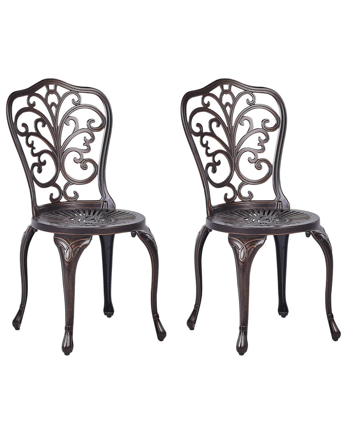Set of 2 Garden Chairs Brown Aluminium Armless Bistro Dining Vintage Style Pattern Metal Beliani