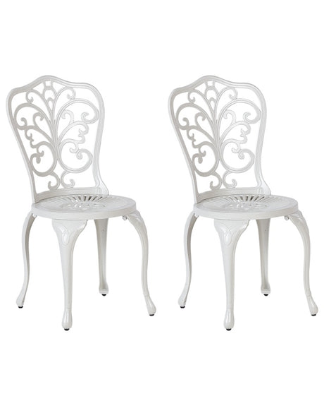 Set of 2 Garden Chairs White Aluminium Armless Bistro Dining Vintage Style Pattern Metal Beliani