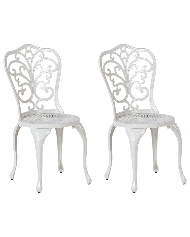 Set of 2 Garden Chairs White Aluminium Armless Bistro Dining Vintage Style Pattern Metal Beliani