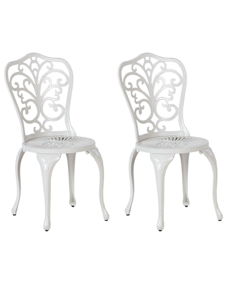 Set of 2 Garden Chairs Off-White Aluminium Armless Bistro Dining Vintage Style Pattern Metal Beliani