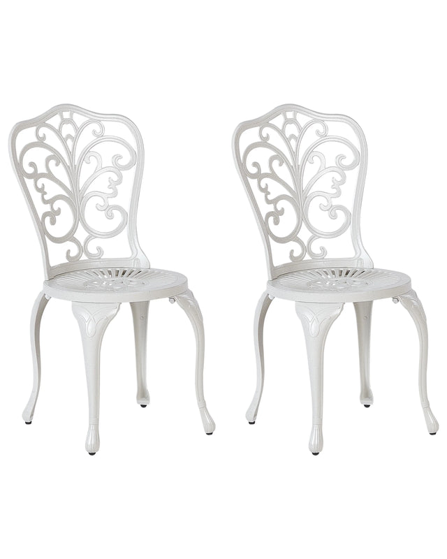 Set of 2 Garden Chairs Off-White Aluminium Armless Bistro Dining Vintage Style Pattern Metal Beliani