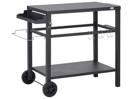 Outdoor Garden Serving Trolley Black Steel Kitchen Cart Wheeled Beliani