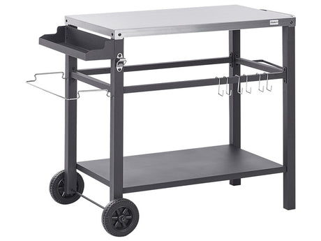 Outdoor Garden Serving Trolley Black Stainless Steel Top Kitchen Cart Wheeled Beliani