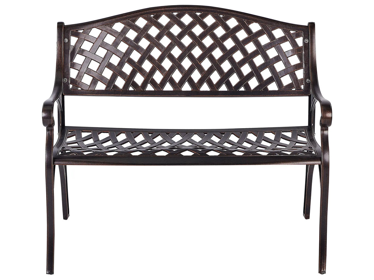 Outdoor Garden Bench Brown Metal 2 Seater Armrests Vintage Style Beliani