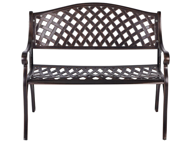 Outdoor Garden Bench Brown Metal 2 Seater Armrests Vintage Style Beliani
