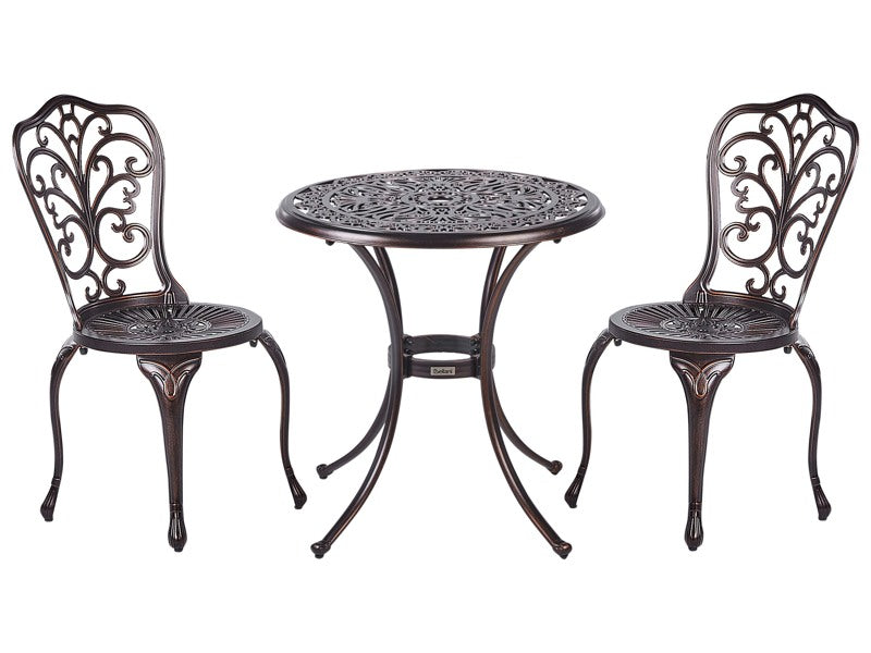 Garden Bistro Set Metal Brown Table and Chairs Vintage Style Outdoor Set Beliani