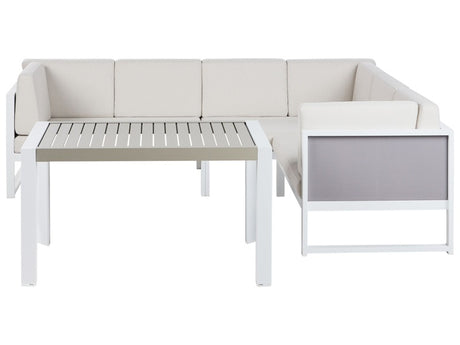 Conversation Set White Aluminium Frame Off-White Cushions Modular L-Shaped Outdoor Beliani