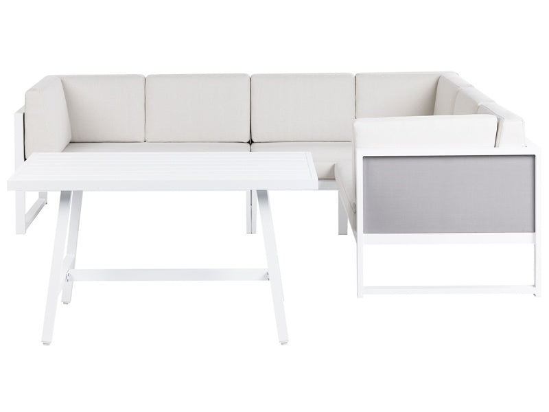 Conversation Set White Aluminium Frame Off-White Cushions Modular L-Shaped Outdoor Beliani