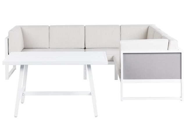 Conversation Set White Aluminium Frame Off-White Cushions Modular L-Shaped Outdoor Beliani