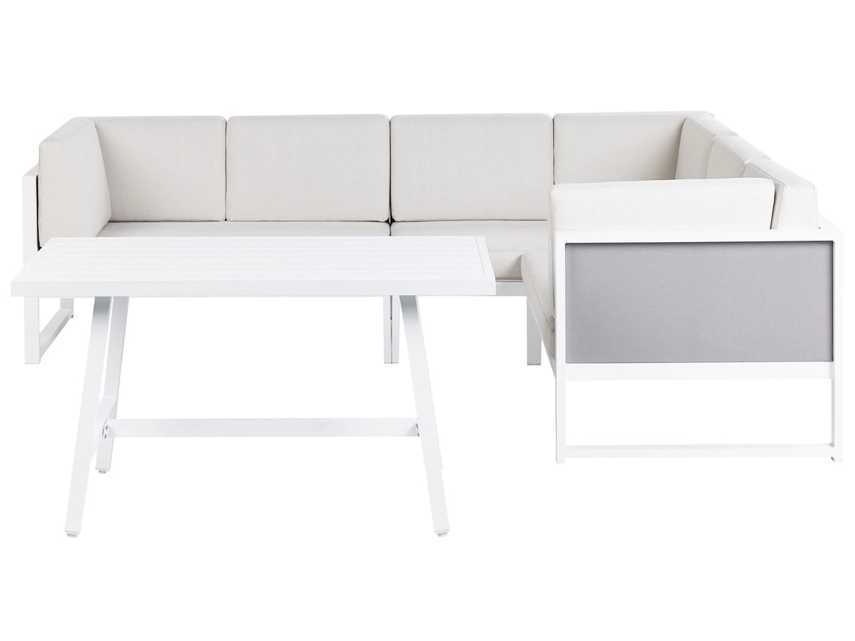 Conversation Set White Aluminium Frame Off-White Cushions Modular L-Shaped Outdoor Beliani