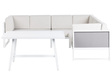 Conversation Set White Aluminium Frame Off-White Cushions Modular L-Shaped Outdoor Beliani