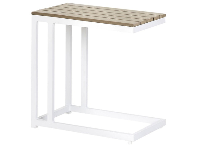 Garden Side Table Light Plastic Wood Top White Aluminium Frame Beliani