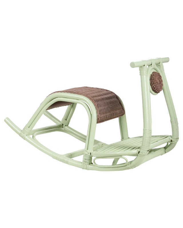 Kids Size Rocking Chair Light Green Rattan Boho Rustic Indoor for Patio Beliani