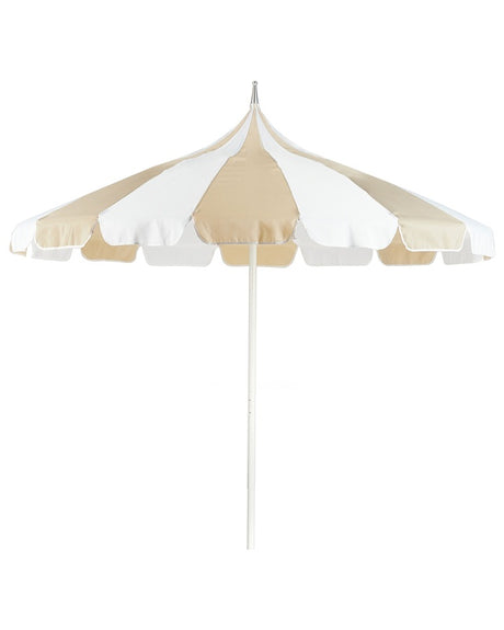 Garden Market Parasol Beige and White Polyester Fabric White Aluminium Pole  ⌀ 2.45 m Stylish Modern Beliani