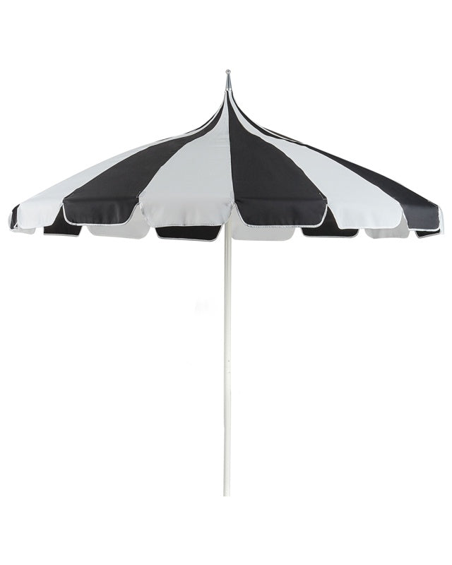 Garden Market Parasol Black and White Polyester Fabric White Aluminium Pole  ⌀ 2.45 m Stylish Modern Beliani