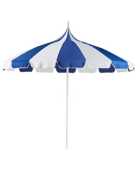 Garden Market Parasol Blue and White Polyester Fabric White Aluminium Pole  ⌀ 2.45 m Stylish Modern Beliani