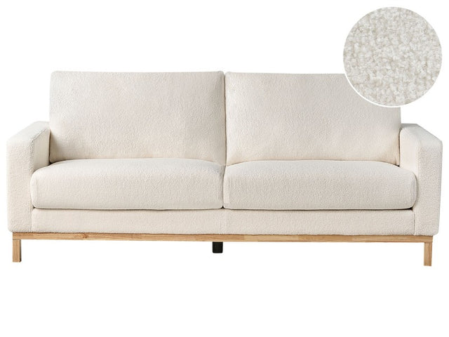 2 Seater Sofa White Boucle Living Room Modern Style Light Wood Legs Beliani