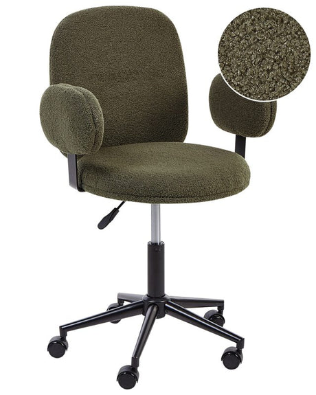 Office Desk Chair Dark Green Boucle Height Adjustable Base Modern Home Office Beliani