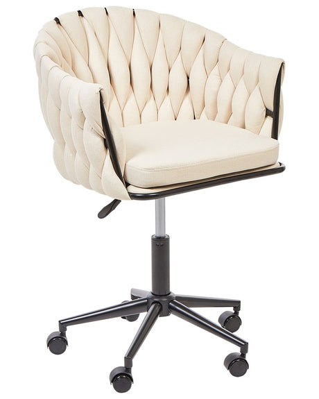 Office Chair Beige Fabric Swivel Office Furniture Beliani