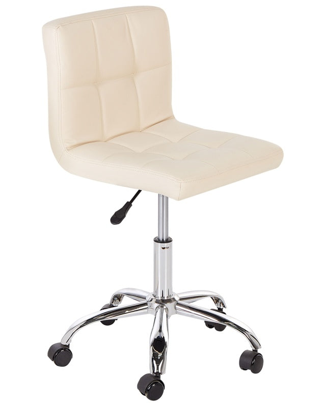 Desk Chair Beige Leather Swivel Adjustable Height Metal Leg Beliani