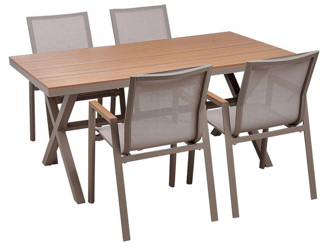 4 Seater Garden Dining Set Taupe Aluminium Frame Plastic Wood Tabletop 4 Chairs and Dining Table Beliani