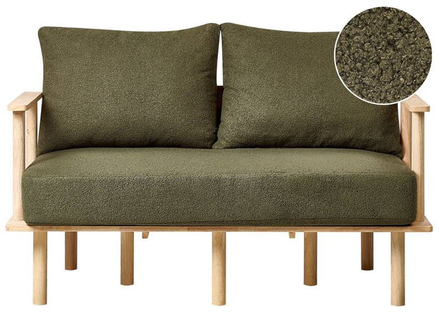 Sofa Dark Green Polyester Fabric Boucle Upholstery 2 Seater Japandi Minimalistic Style Beliani