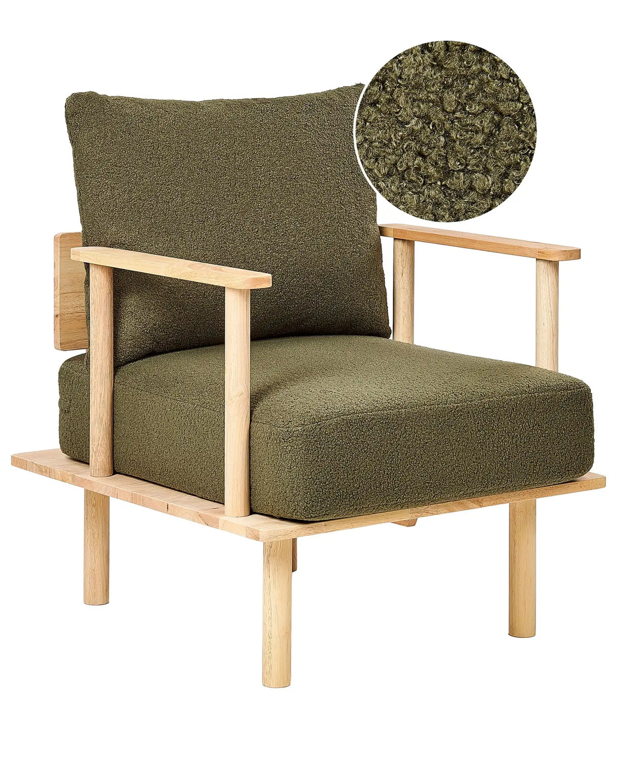 Armchair Dark Green Boucle Fabric Upholstery Japandi Minimalistic Style Beliani